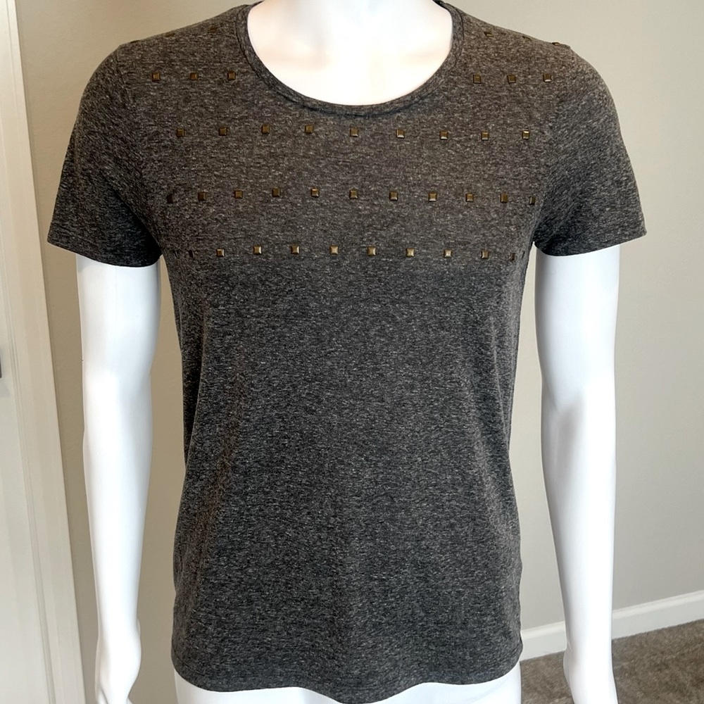 Charcoal T-Shirt w/ Gold Pyramid Studs on Chest
